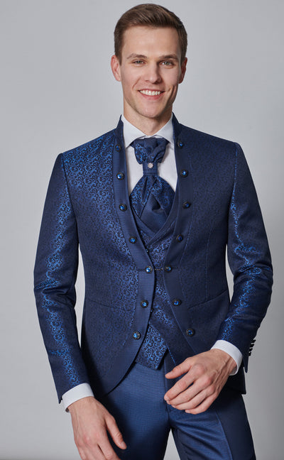 Medium Blue Groom Suit med Micro Design i Polyester og Uld (54.24.320)