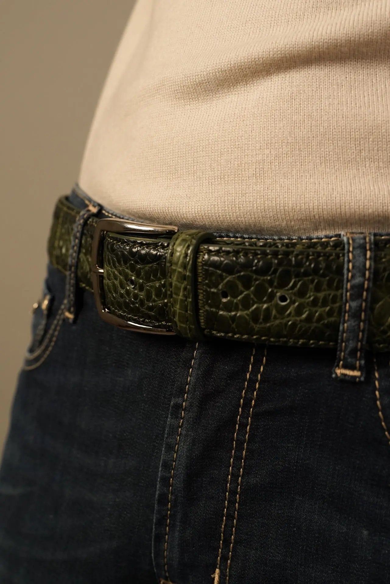Biagini bælte i ægte krokodilleskind – grøn BIAGINI