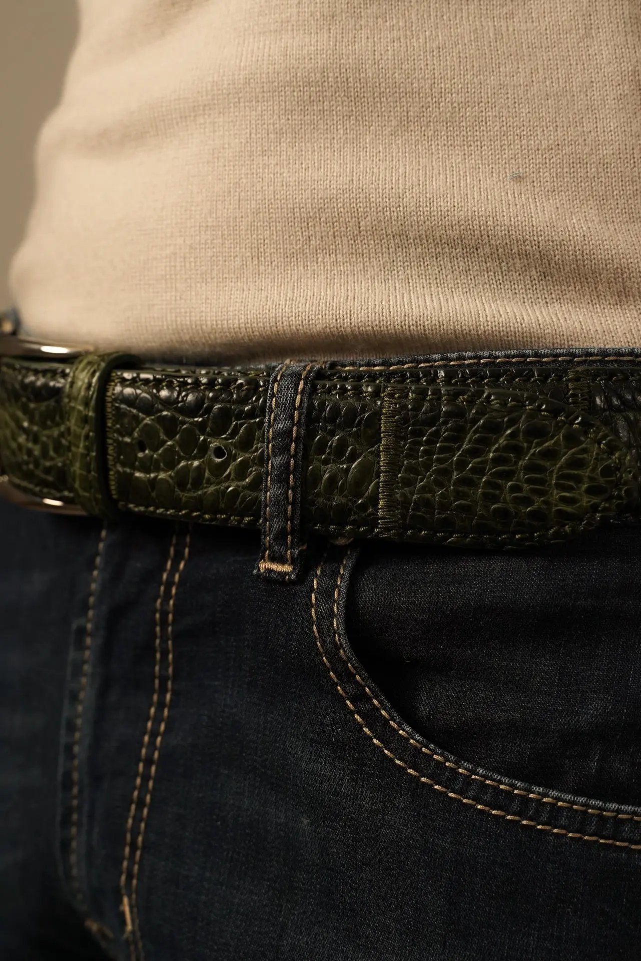 Biagini bælte i ægte krokodilleskind – grøn BIAGINI