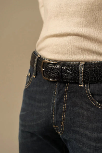 Biagini bælte i ægte krokodilleskind sort BIAGINI