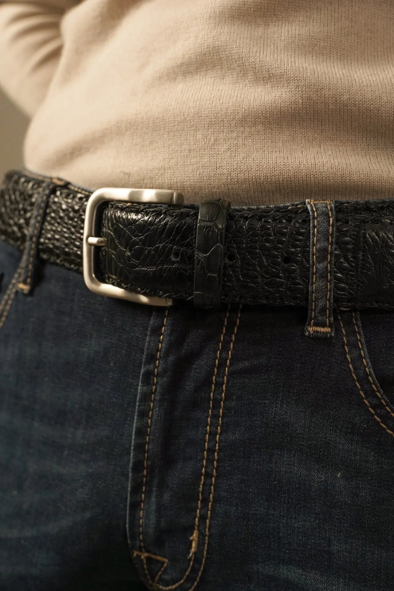 Biagini sort bælte i ægte krokodilleskind BIAGINI