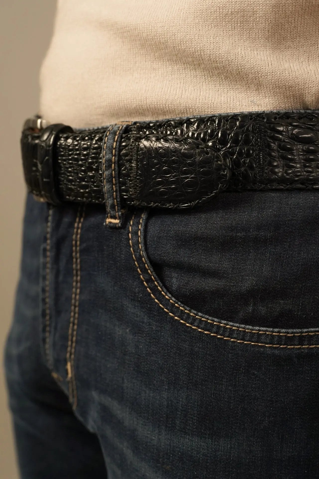 Biagini sort bælte i ægte krokodilleskind BIAGINI