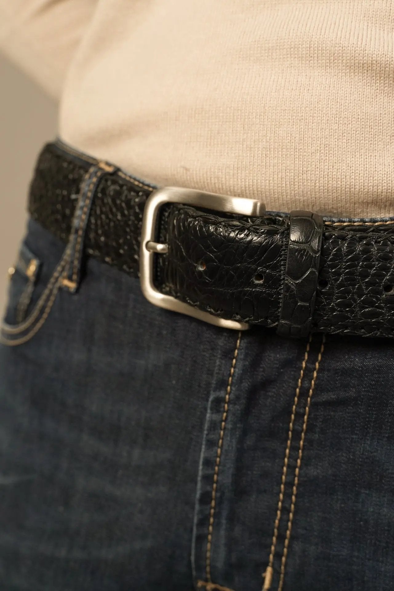 Biagini sort bælte i ægte krokodilleskind BIAGINI
