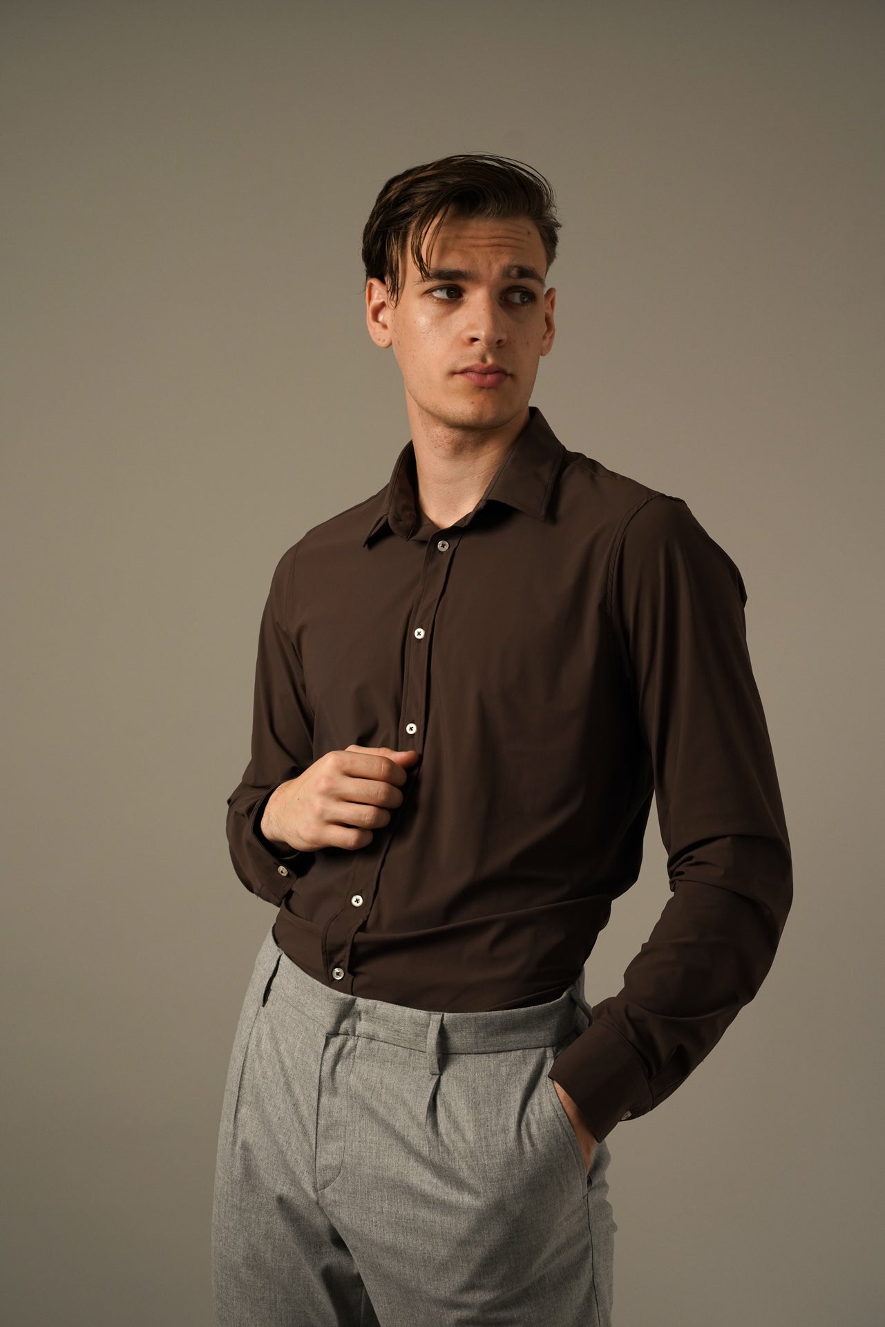 Altem Flower Brun skjorte i 4-Way Stretch