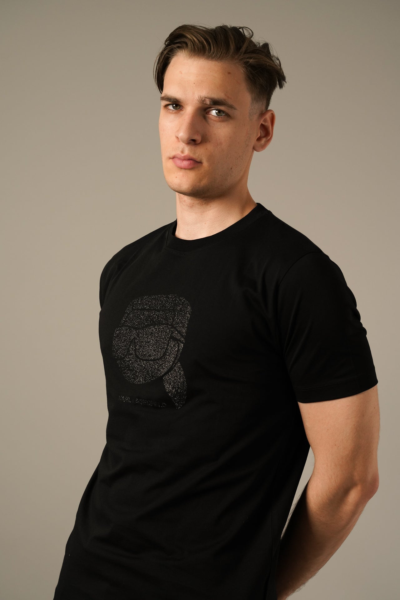 Karl Lagerfeld Sort T-shirt med Glitter Logo