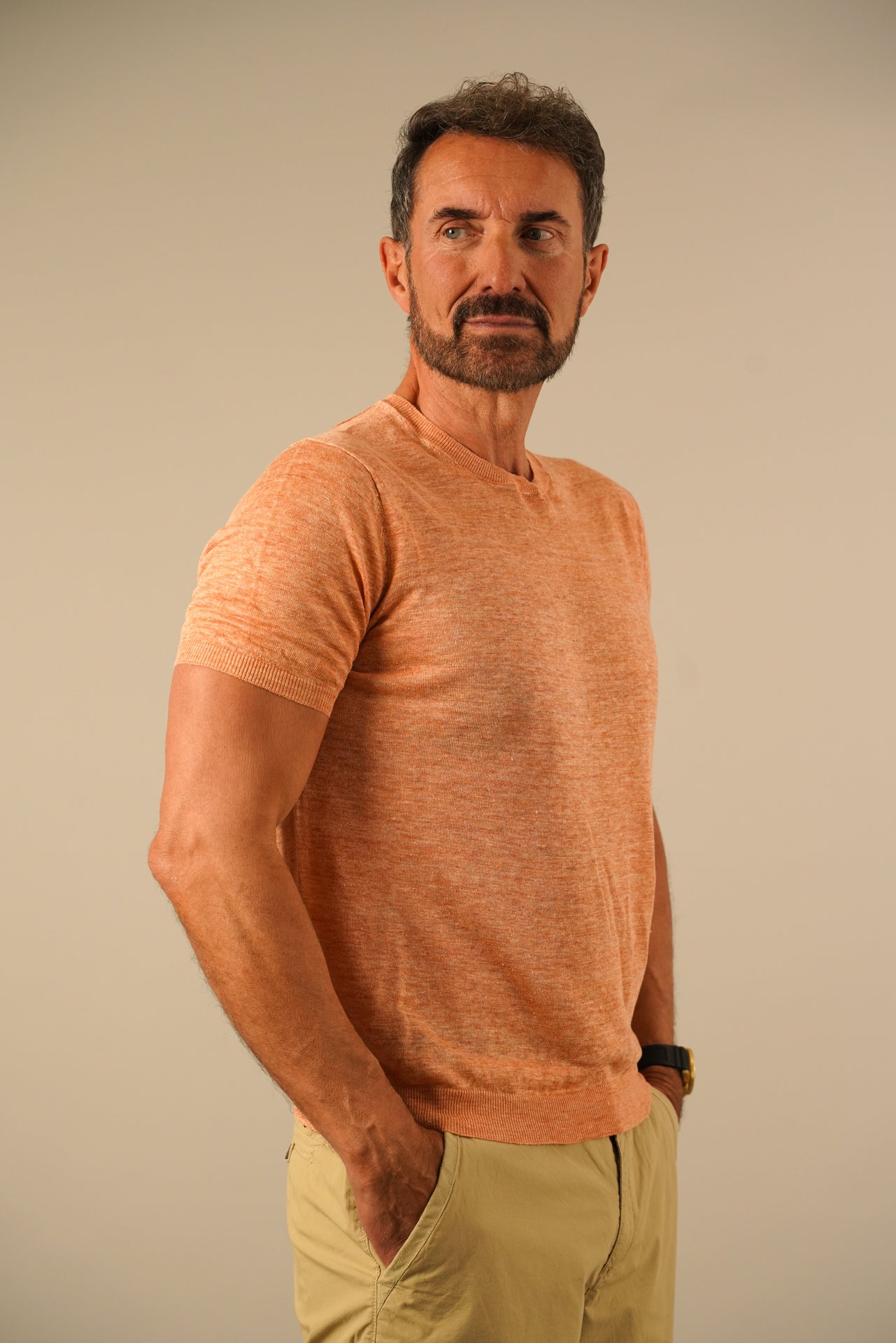 Golman Copenhagen Meleret orange hør t-shirt