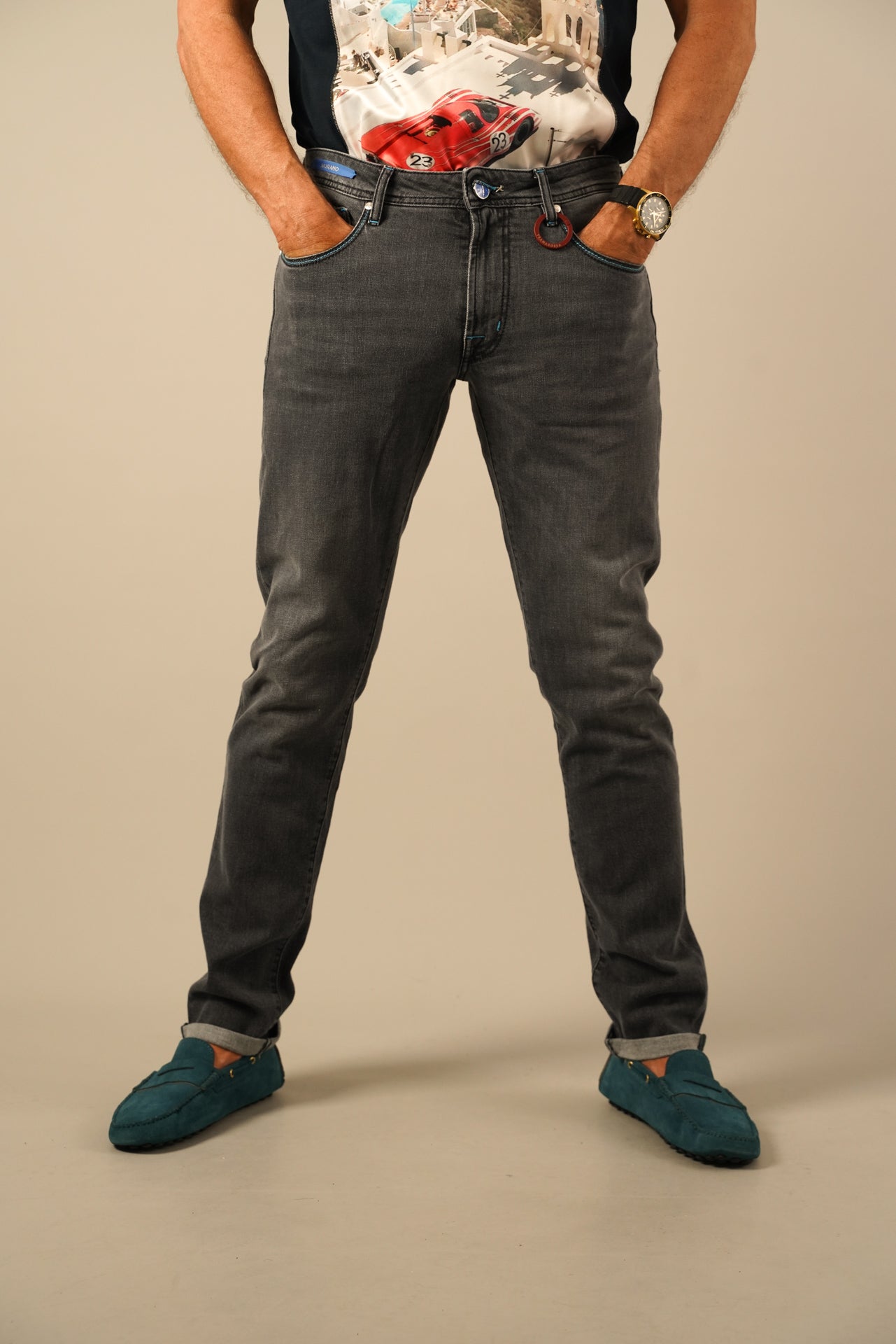 Tramarossa Michelangelo Jeans – Grå med lyseblå stikninger