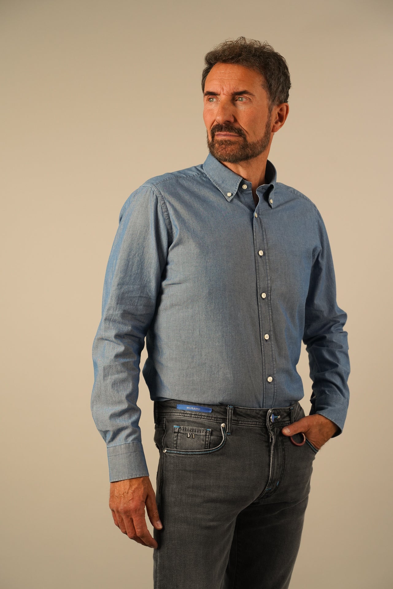 Caliban Skjorte – Blå Oxford Look
