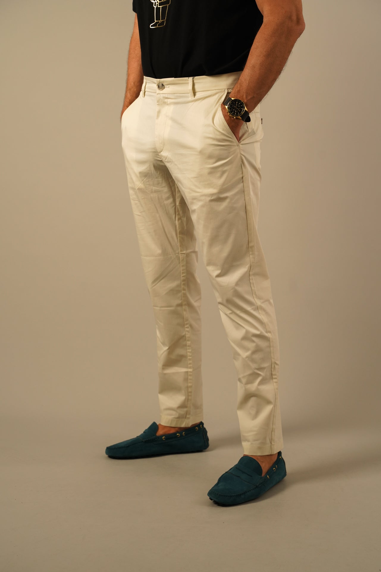 Hechter Paris – Cremehvide chinos i straight tapered fit