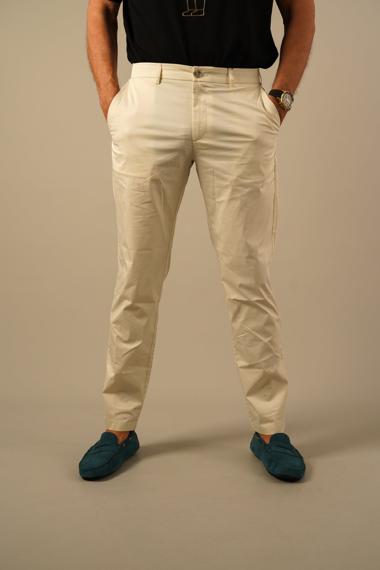 Hechter Paris – Cremehvide chinos i straight tapered fit