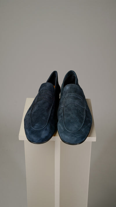 Antica Cuoieria ruskinds loafers i blålig med gul sål