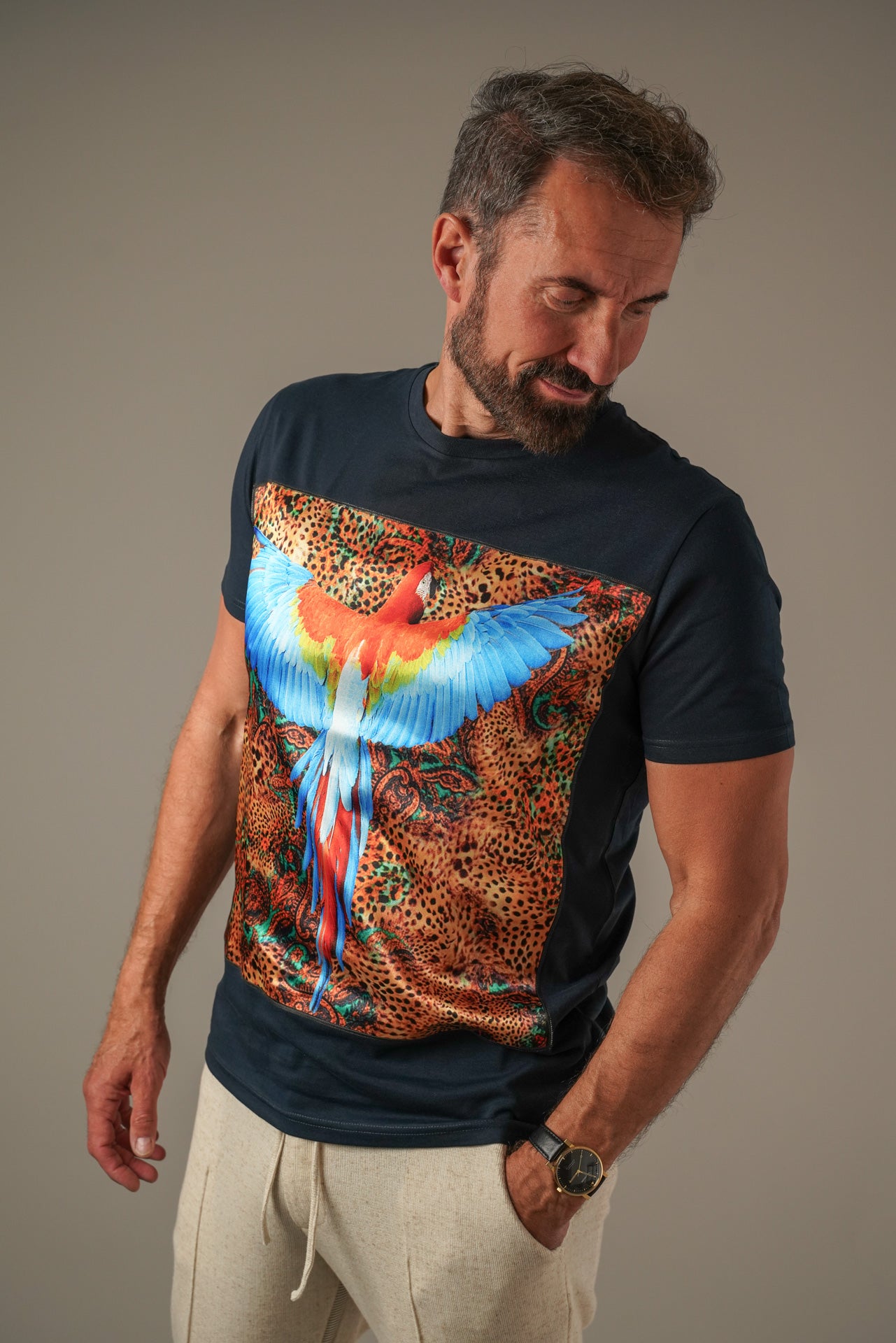 Bastille Anarchy Parrot Print T-Shirt – Sort