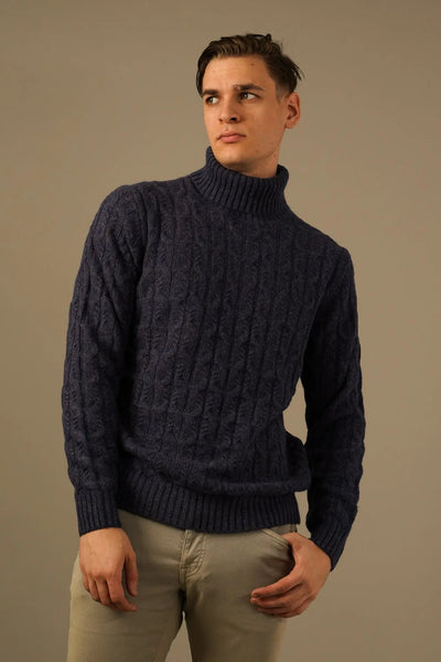 Golman Copenhagen denimfarvet rullekravestrik i merinould og cashmere Golman Copenhagen