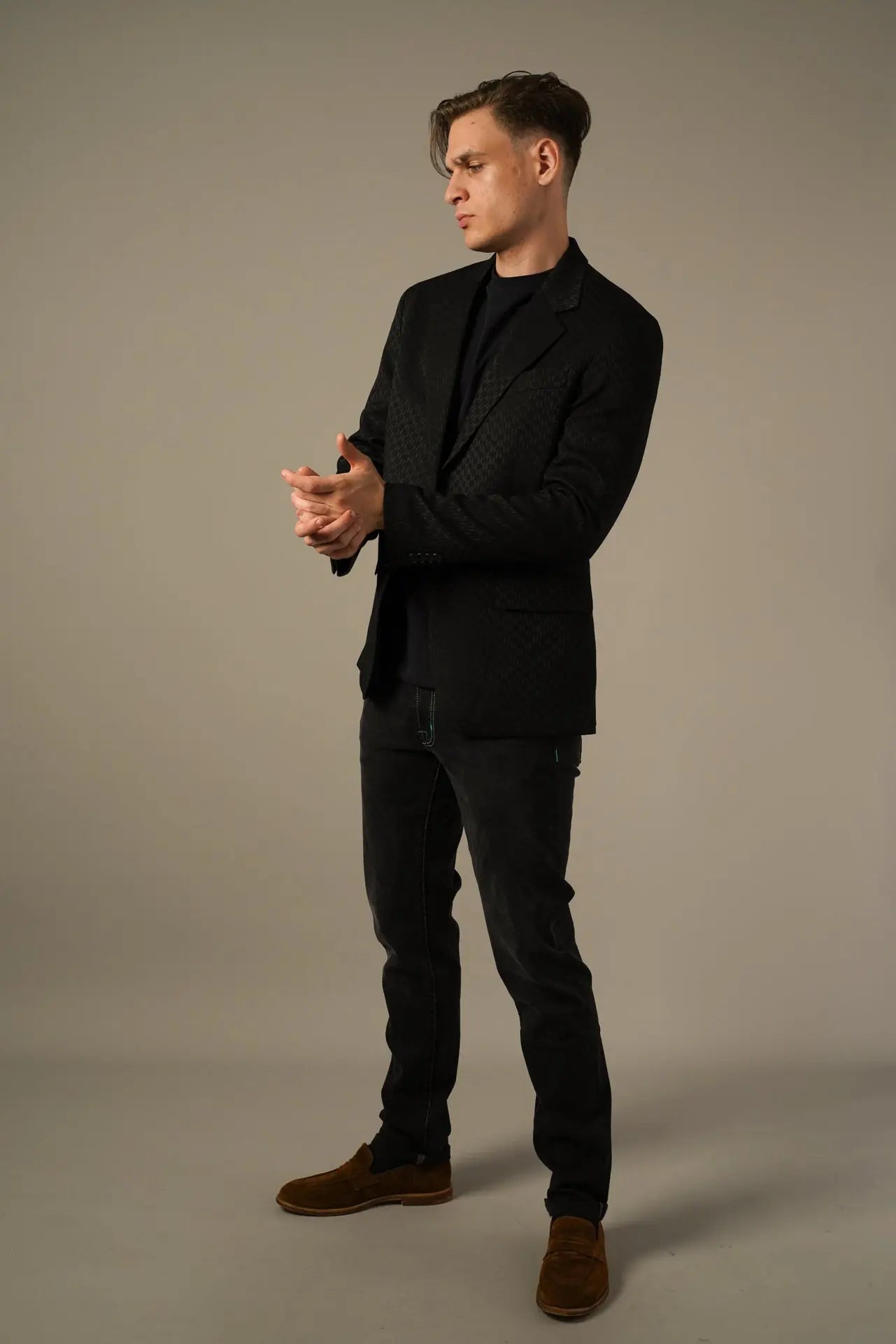 Karl Lagerfeld Eksklusiv Sort Blazer med Tonet Mønstret Struktur Karl Lagerfeld