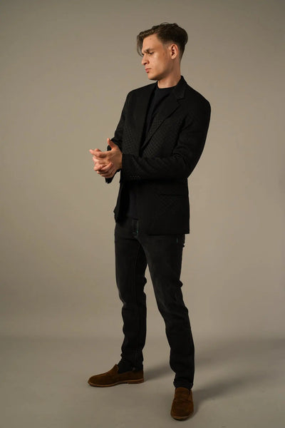 Karl Lagerfeld Eksklusiv Sort Blazer med Tonet Mønstret Struktur Karl Lagerfeld