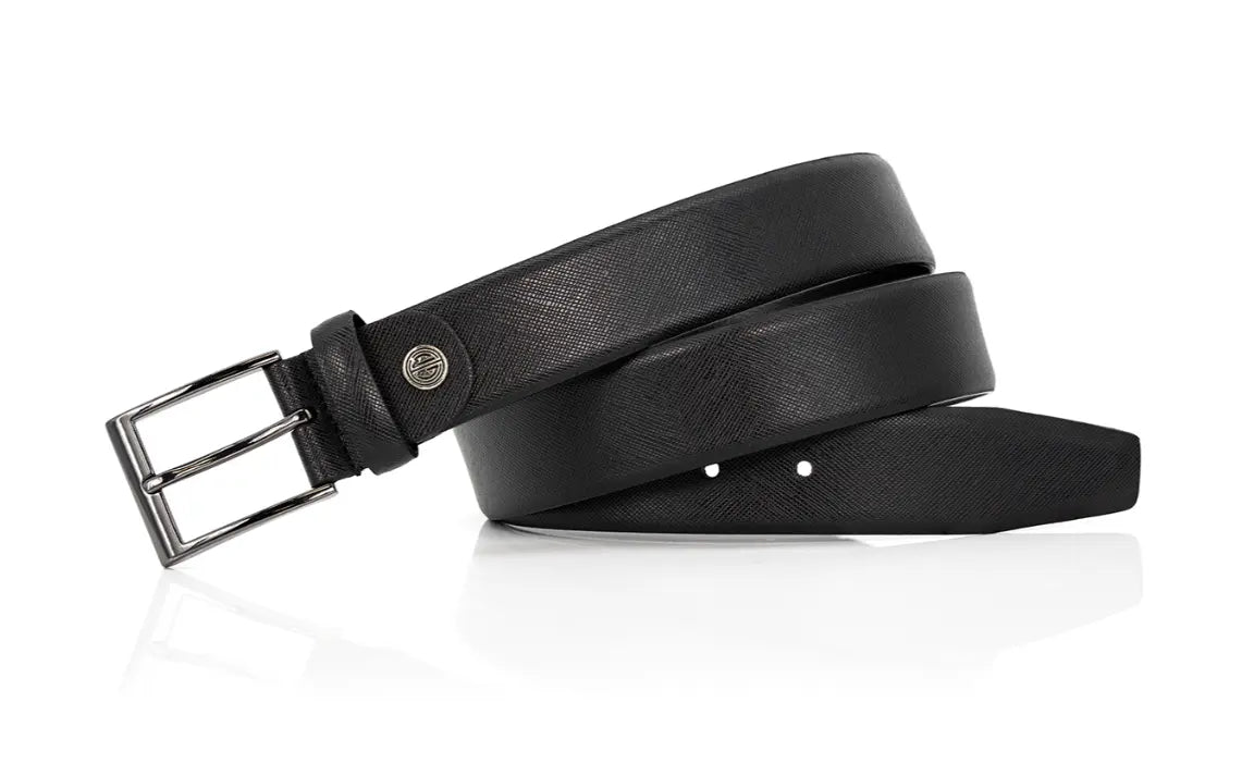 Klassisk sort kalveskinds bælte med mønst Golman Copenhagen