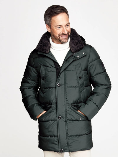 New Canadian Let quiltet parka i mørkegrøn med aftagelig pelskrave New Canadian