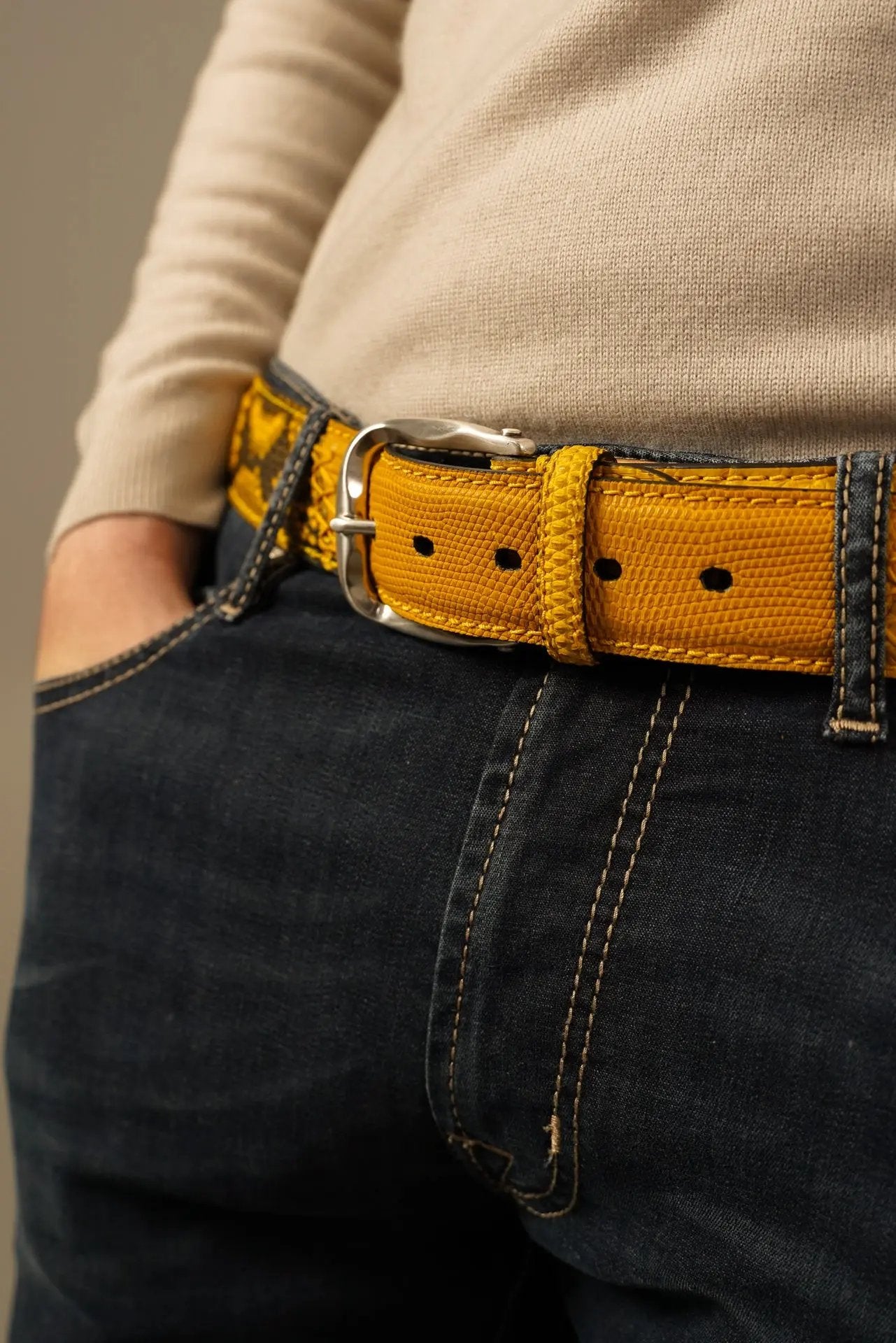 Paolo Vitale Bælte – Gult i Eksklusiv Python, Krokodille og Firben Paolo Vitale