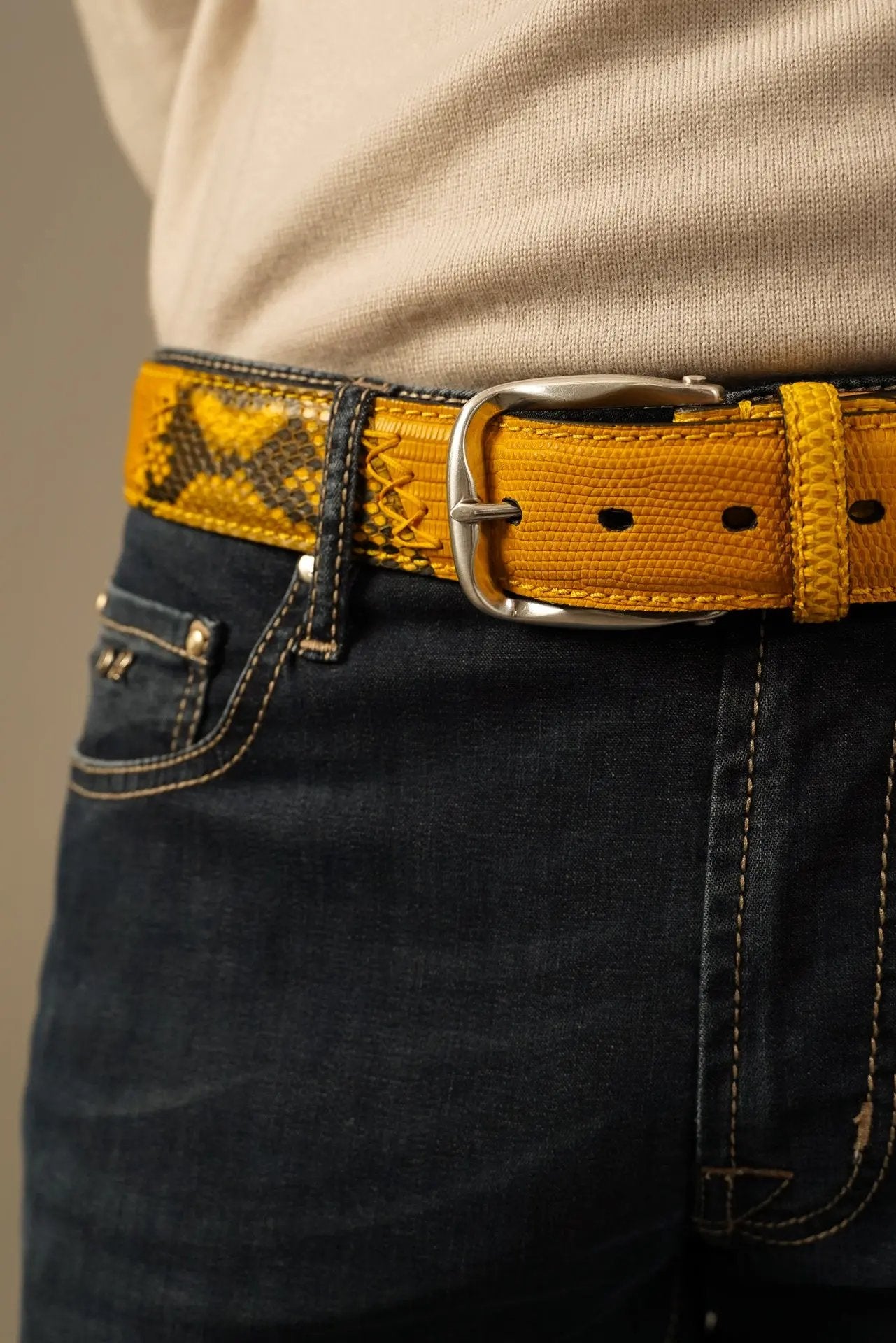 Paolo Vitale Bælte – Gult i Eksklusiv Python, Krokodille og Firben Paolo Vitale