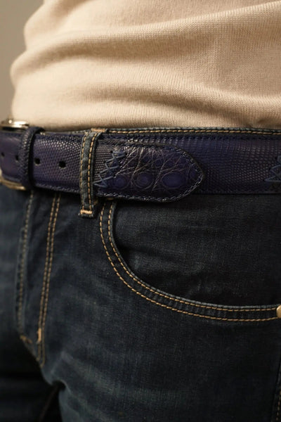 Paolo Vitale inkblå bælte i eksotisk skind Paolo Vitale