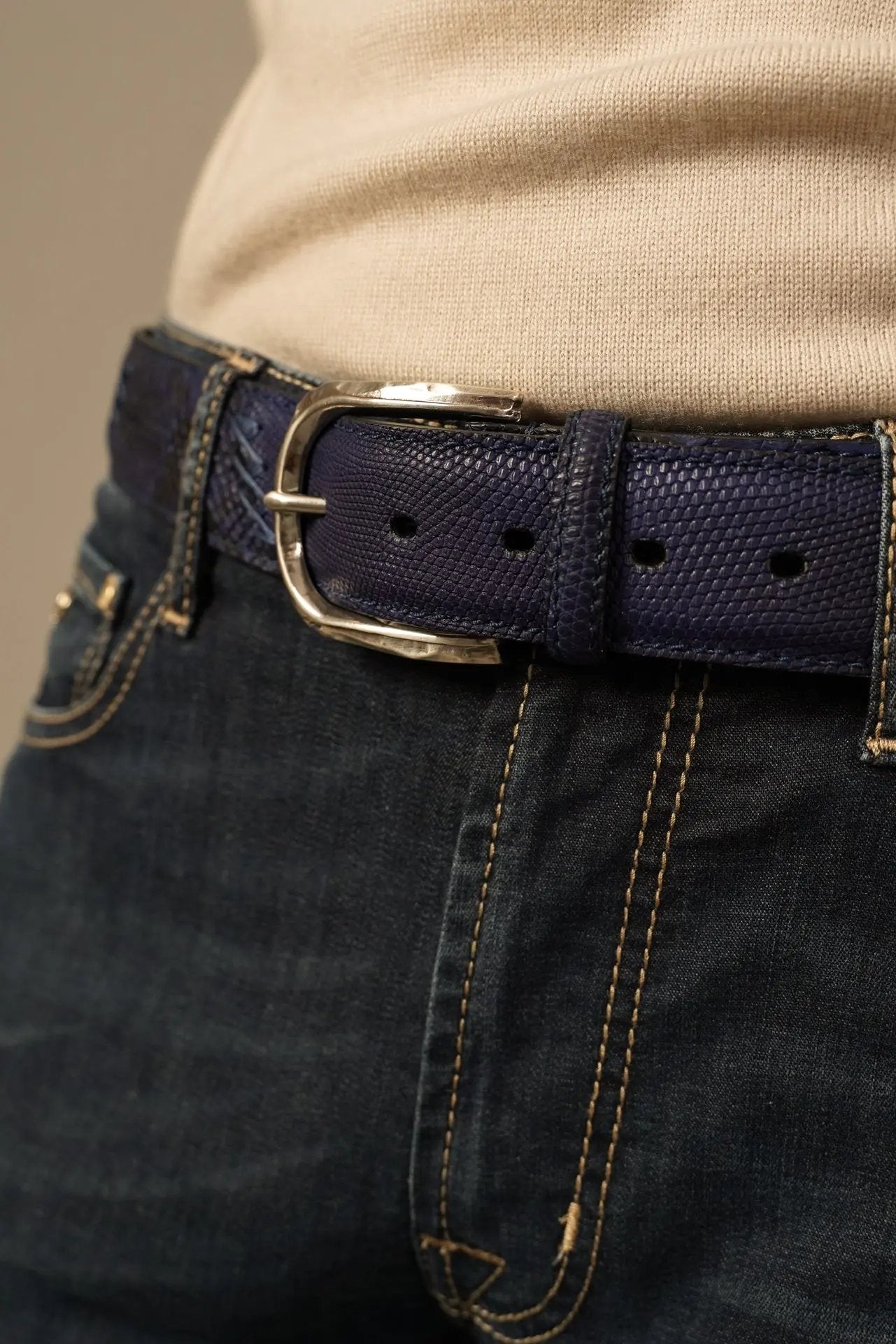 Paolo Vitale inkblå bælte i eksotisk skind Paolo Vitale